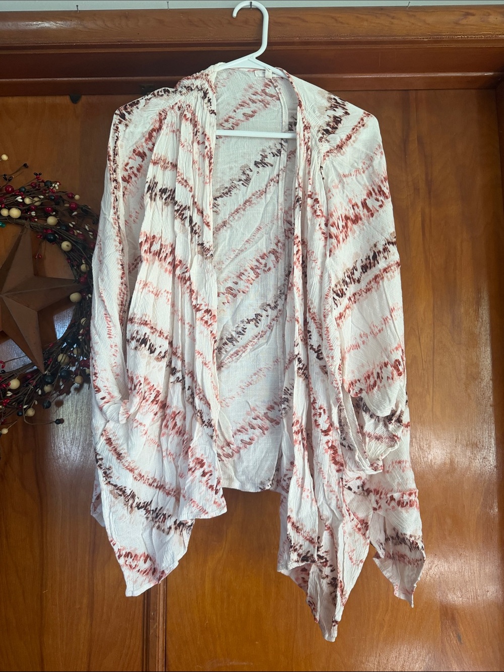 Maurices White Kimono with Rust & Brown Tie-Dye Stripes